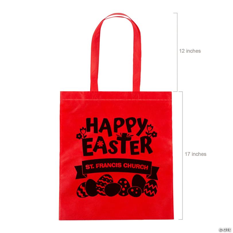 15" x 17" Personalized Red Church Egg Hunt Large Nonwoven Tote Bags - 48 Pc.