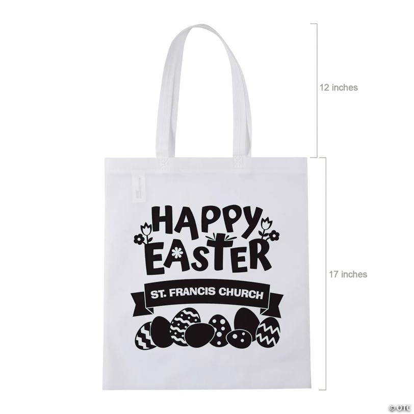 15" x 17" Personalized White Church Egg Hunt Large Nonwoven Tote Bags - 48 Pc.