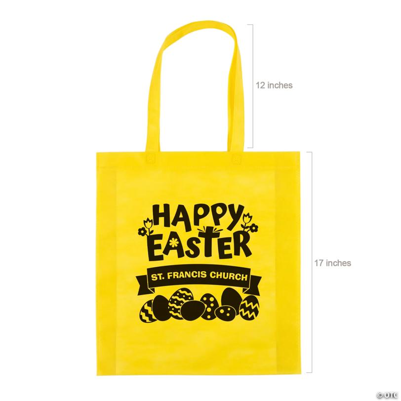 15" x 17" Personalized Yellow Church Egg Hunt Large Nonwoven Tote Bags - 48 Pc.
