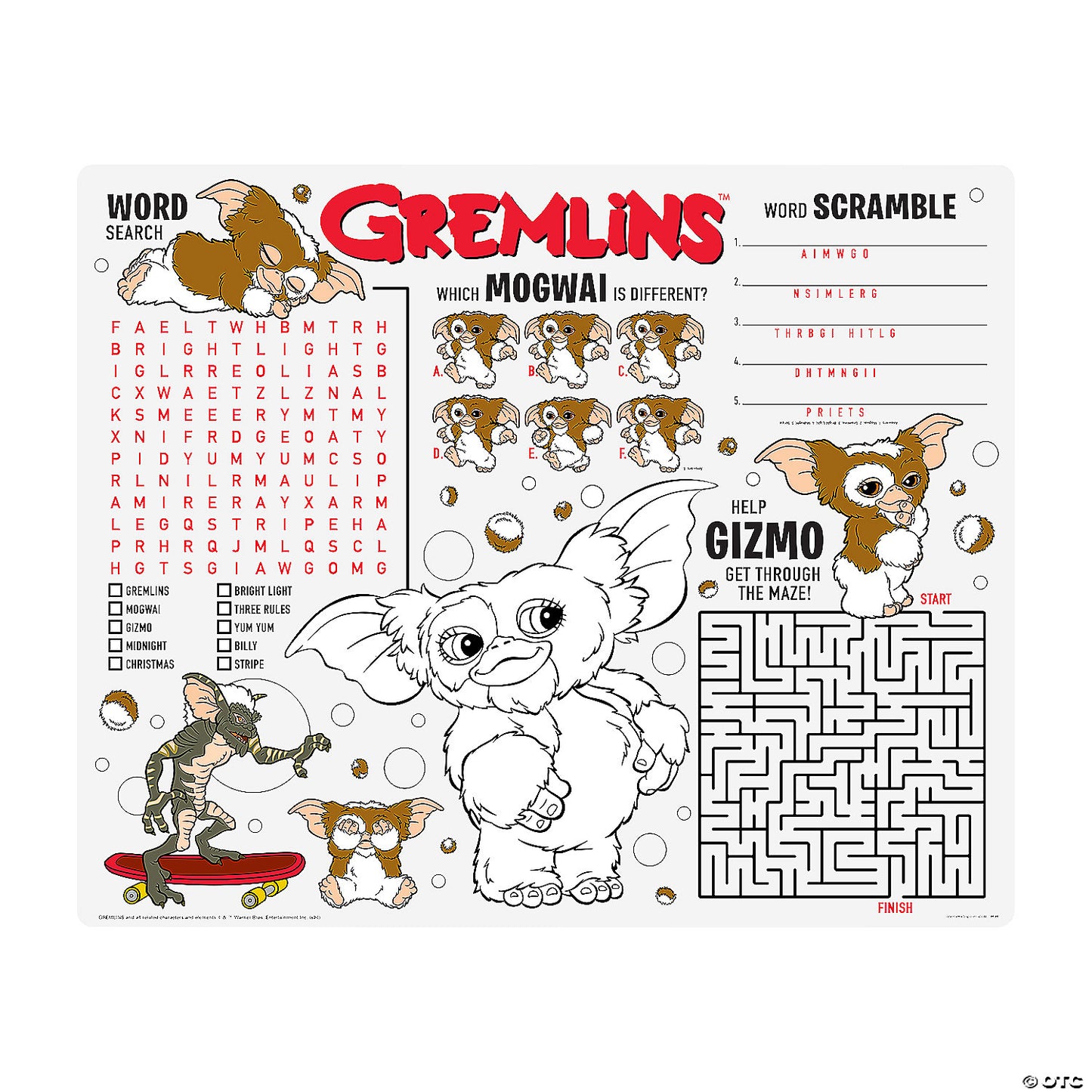 16” x 13” Gremlins™ Party Gizmo Activity Paper Placemats