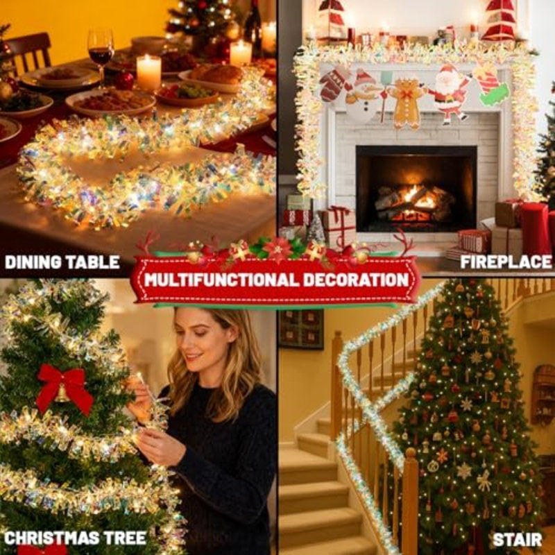 Pre-Lit Artificial Douglas Fir Christmas Garland styled along a festive mantel