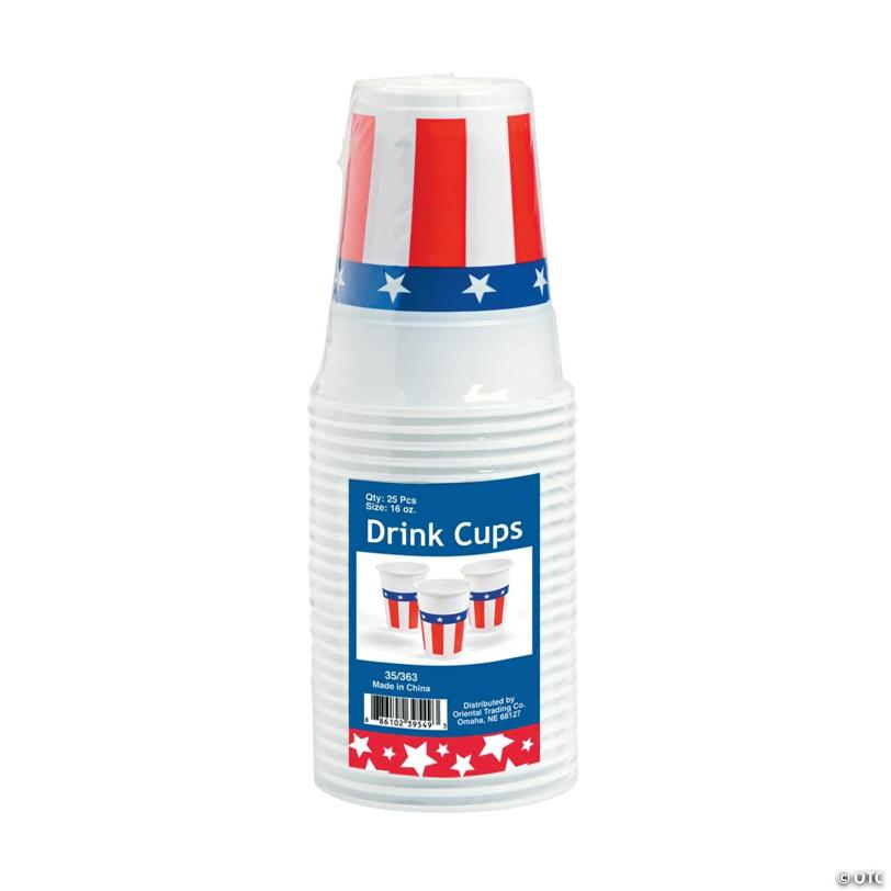 16 oz. Bulk 50 Ct. Patriotic American Flag Disposable Plastic Cups