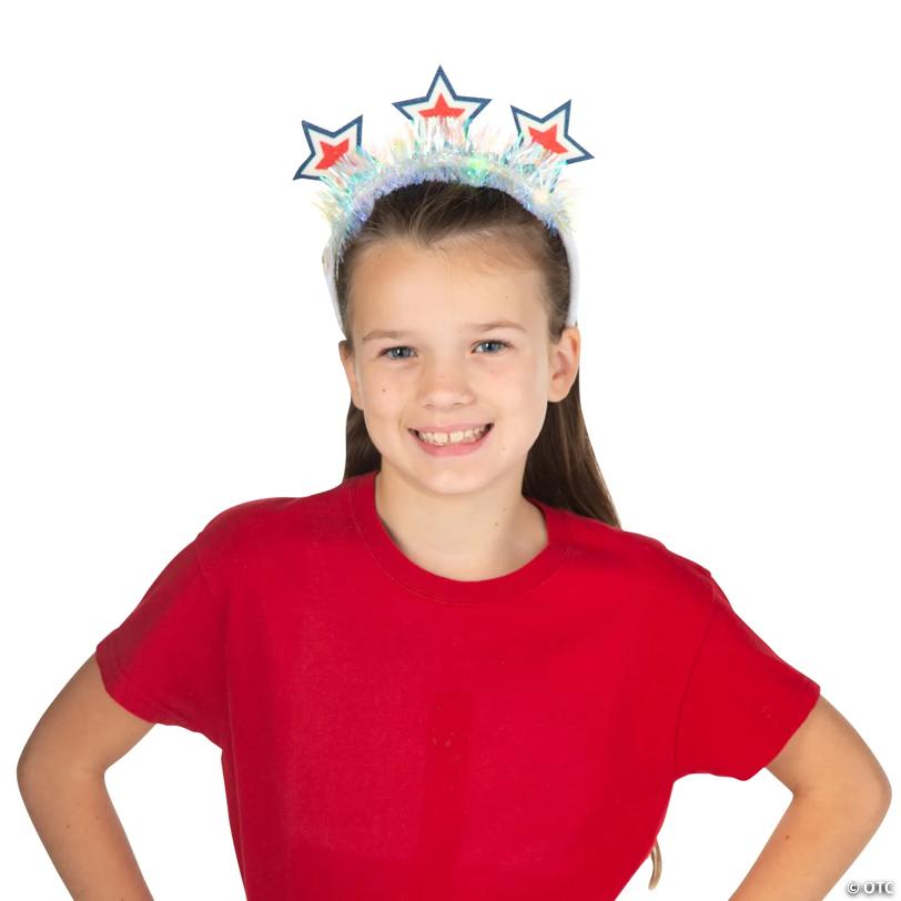 17" circ. Patriotic Glittering Star Plastic Headbands - 6 Pc.