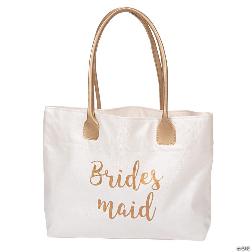 17" x 10 3/4" Large Lillian Rose™ White & Gold Bridesmaid Vinyl Tote Bag