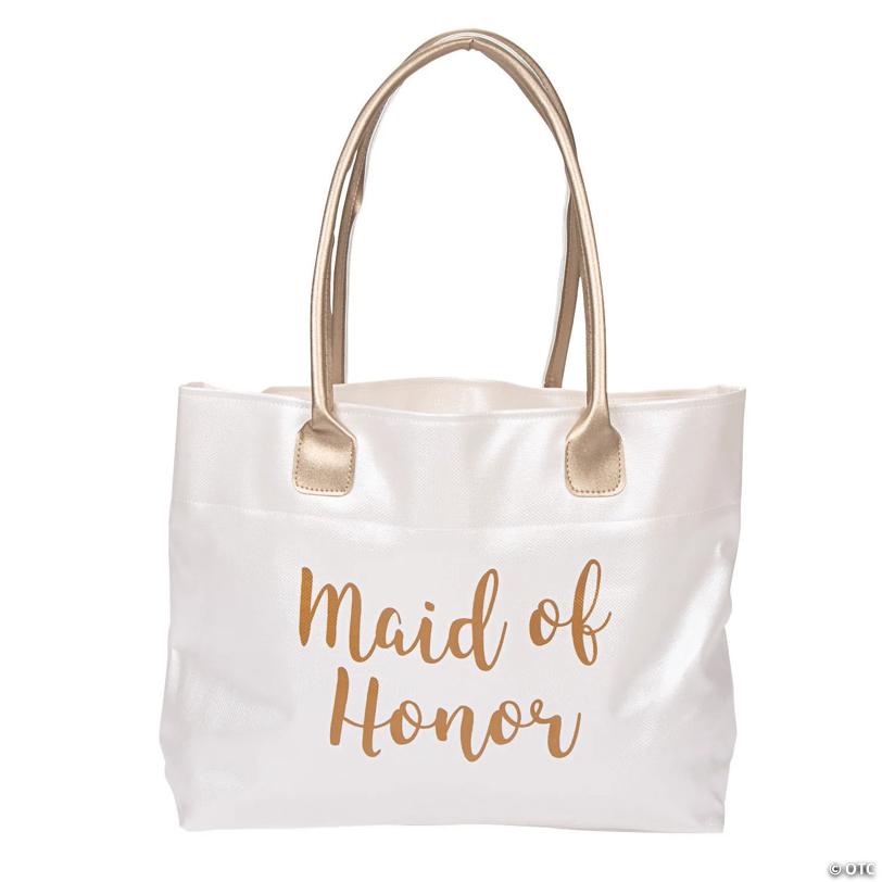 17" x 10 3/4" Large Lillian Rose™ White & Gold Maid of Honor Vinyl Tote Bag