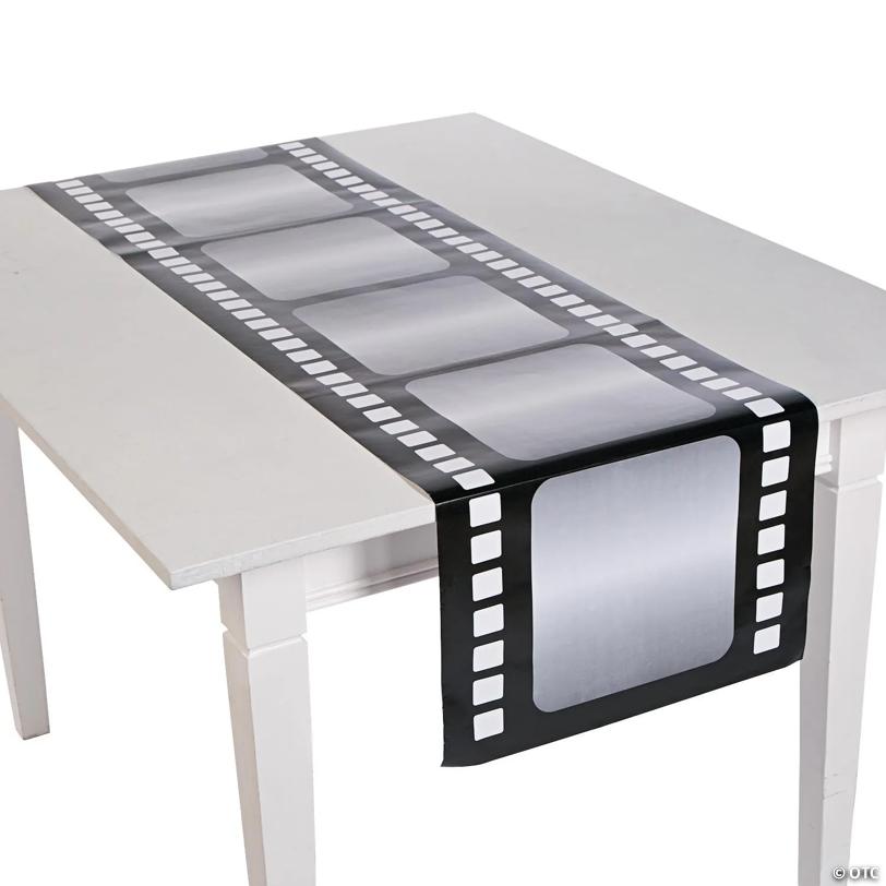 17" x 90" Movie Nights Film Roll Themed Disposable Paper Table Runner | USA Decoration®