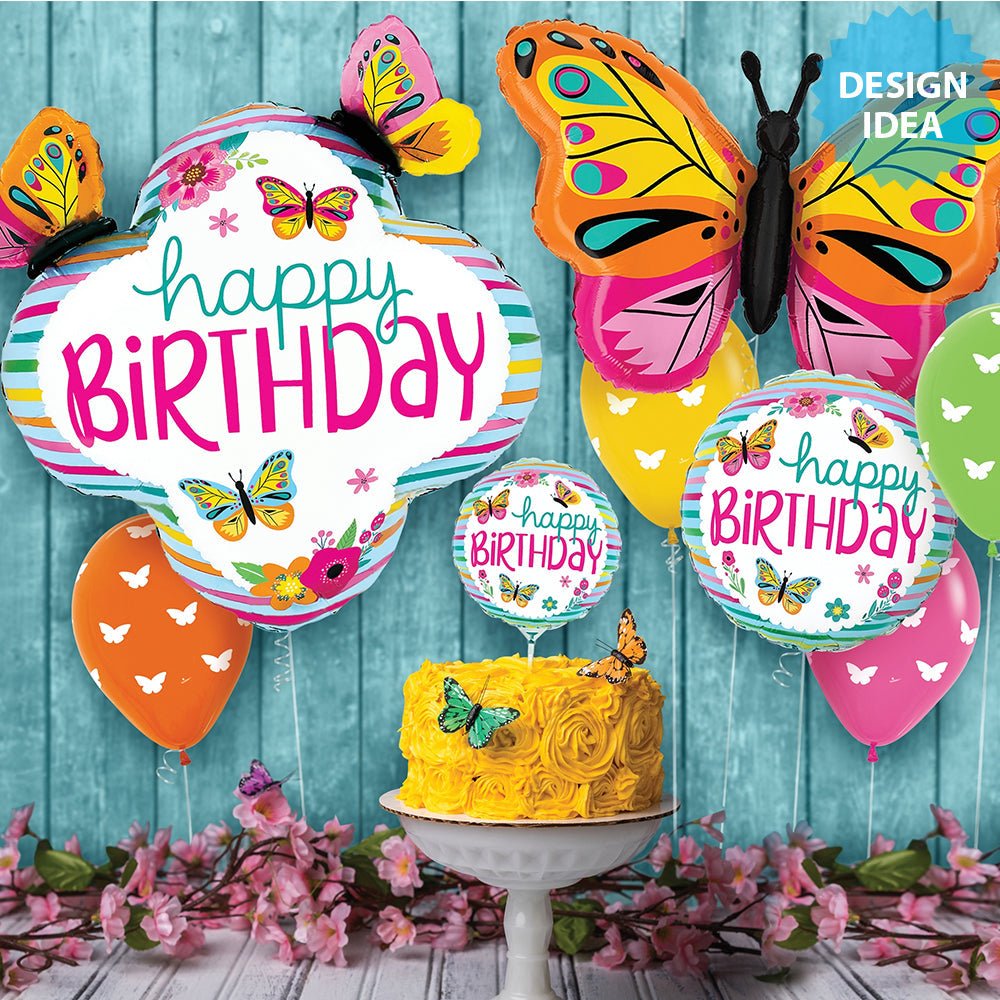 Foil Balloon Birthday Colorful Butterflies 18 Inch