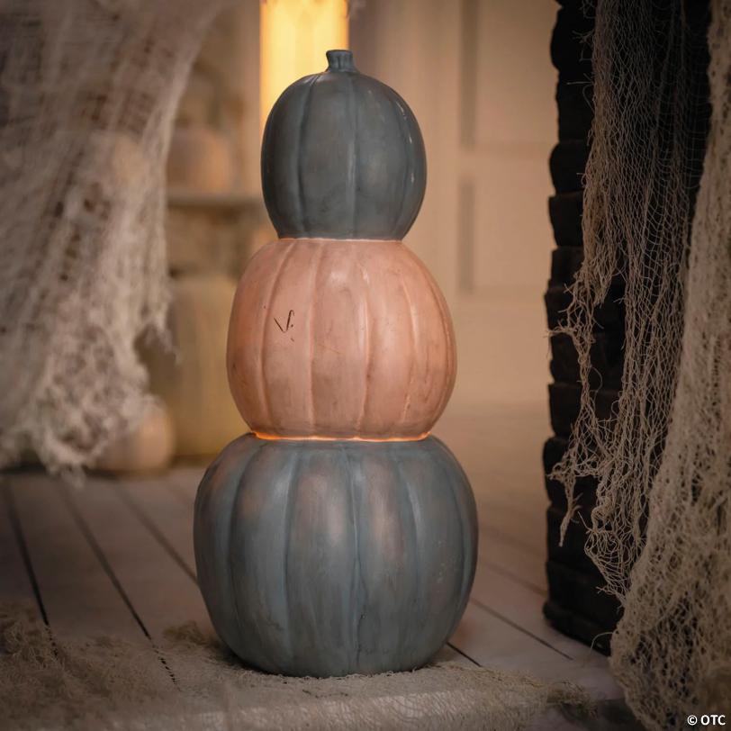 18" Light-Up Hitchhiking Ghosts Pumpkin Stack Halloween Outdoor Decoration