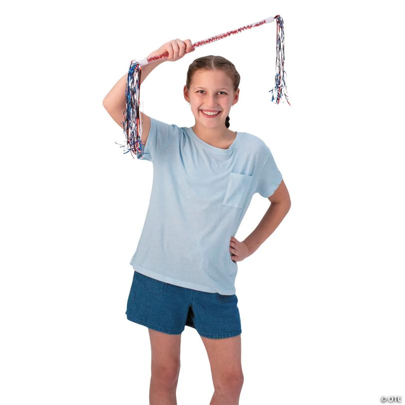 18" Patriotic Red, White & Blue Tinsel Plastic Batons - 6 Pc.