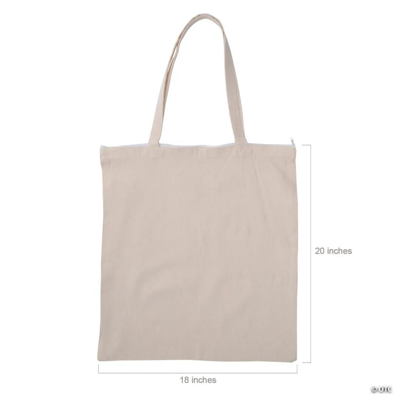 18" x 20" Bulk 12 Pc. Large Plain Canvas Zipper Tote Bags