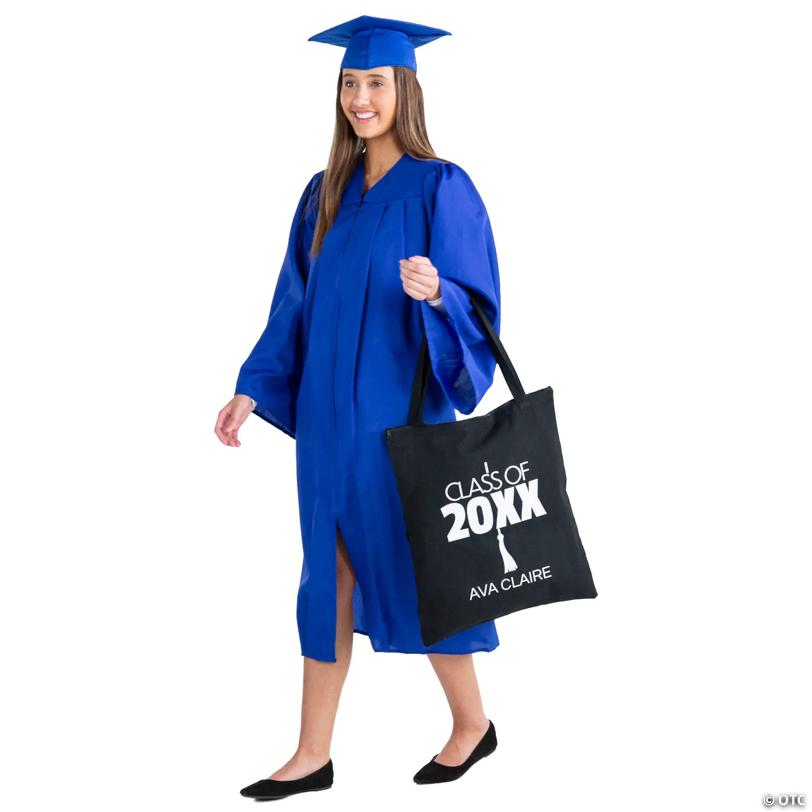 18" x 20" Personalized Black Graduation Class of 2026 Canvas Zipper Tote Bag