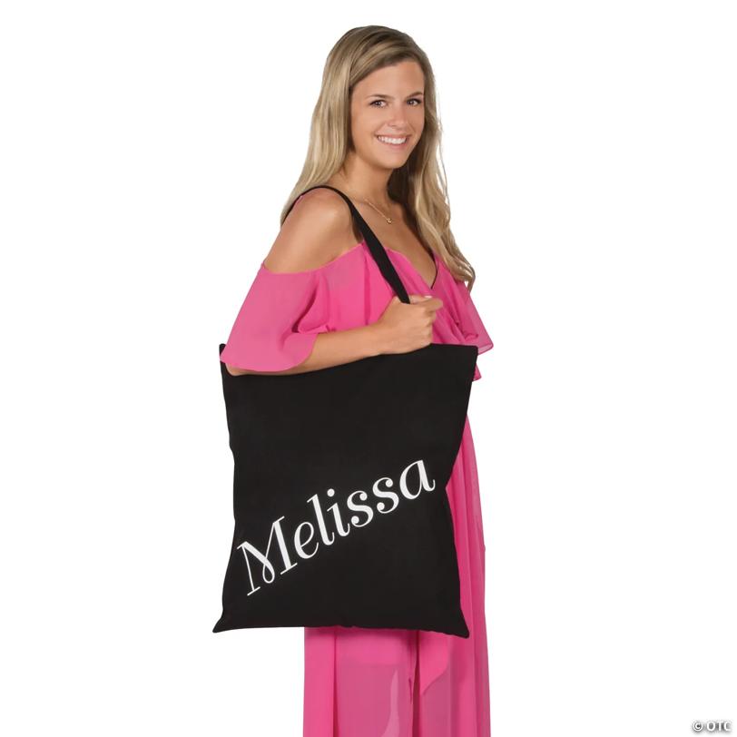 18" x 20" Personalized Large Black Name Canvas Tote Bag