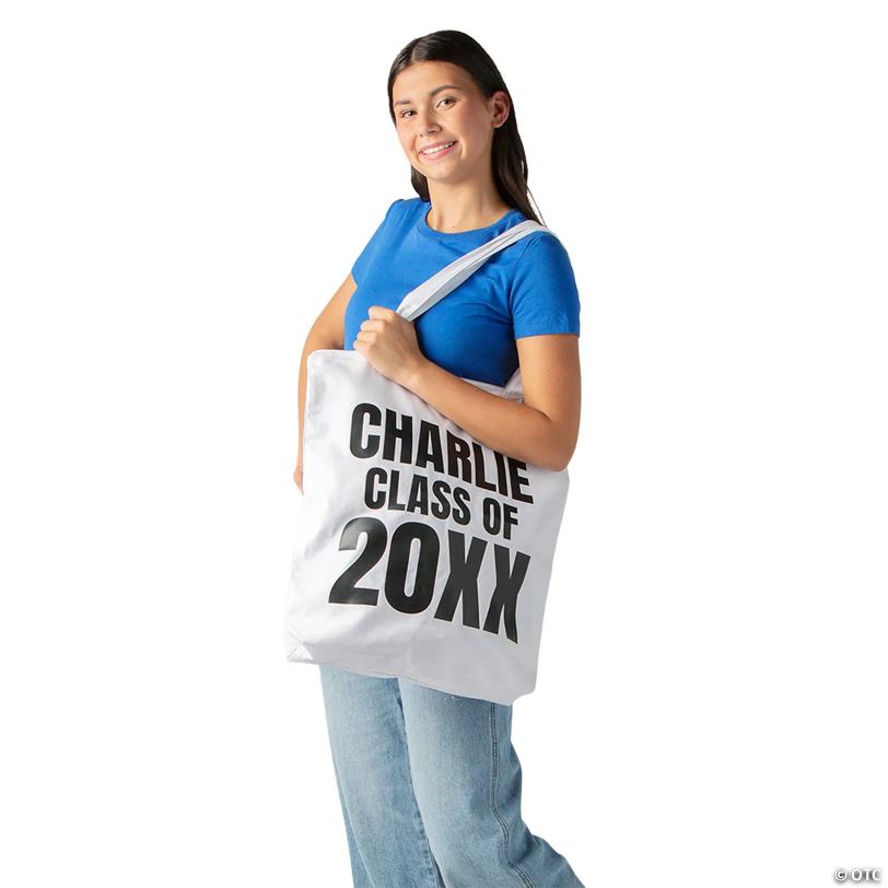 18" x 20" Personalized Large White Senior Graduation Canvas Tote Bag