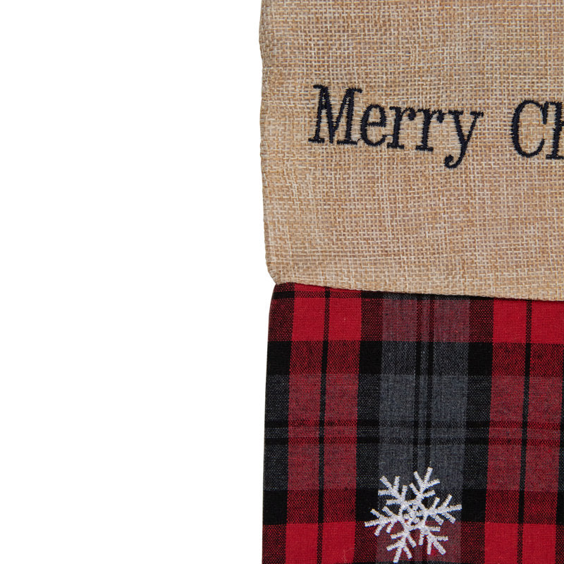19" Red And Green Plaid 'Merry Christmas' Reindeer Stocking