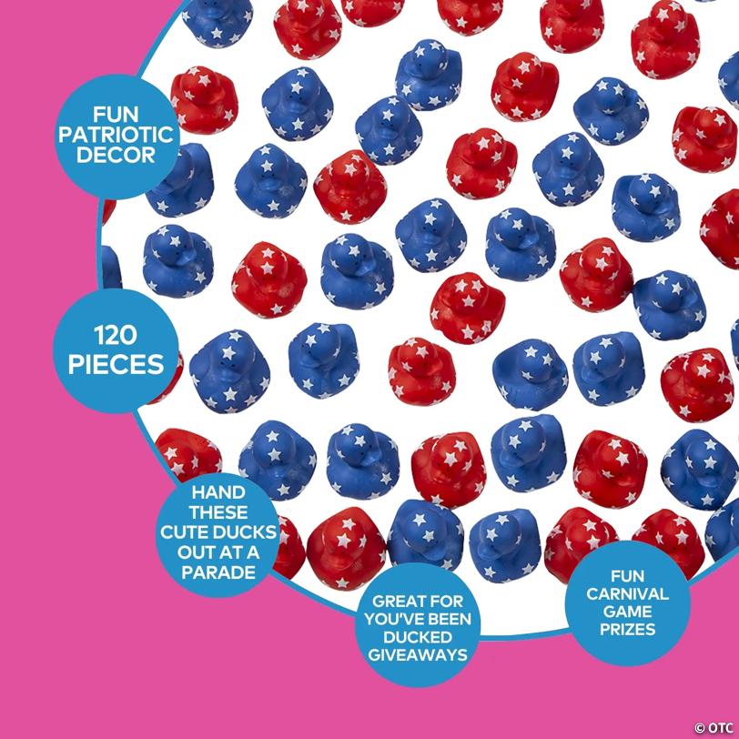 1 1/2" Bulk 120 Pc. Mini Patriotic Red & Blue Vinyl Rubber Duck Assortment