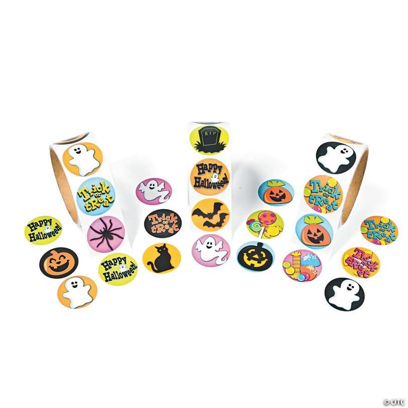 1 1/2" Bulk 300 Pc. Classic Halloween Design Paper Sticker Rolls | USA Decoration®