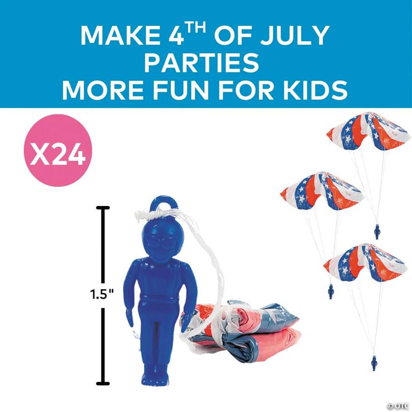 1 1/2" Bulk 48 Pc. Mini Bright Color Patriotic Paratroopers