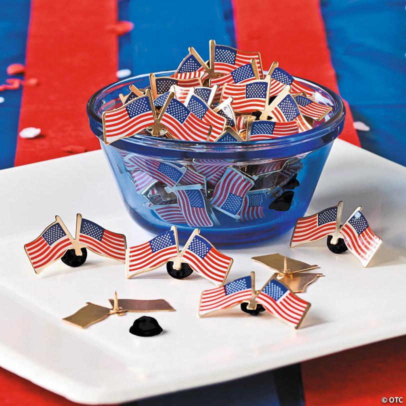 1 1/2" Bulk 72 Pc. Double American Flag Patriotic Metal Pins