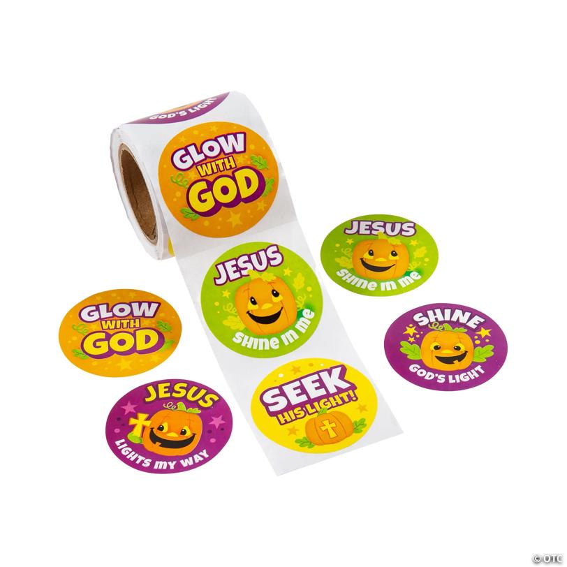 1 1/2" Christian Pumpkin Halloween Paper Sticker Roll - 100 Pc. | USA Decoration®