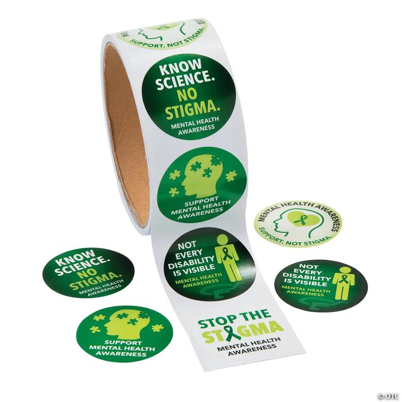 1 1/2" Green Mental Health Awareness Paper Sticker Roll - 100 Pc. | USA Decoration®