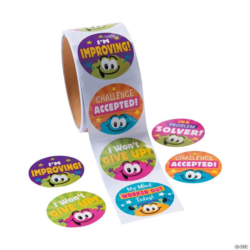 1 1/2" Growth Mindset Multicolor Paper Sticker Roll - 100 Pc. | USA Decoration®