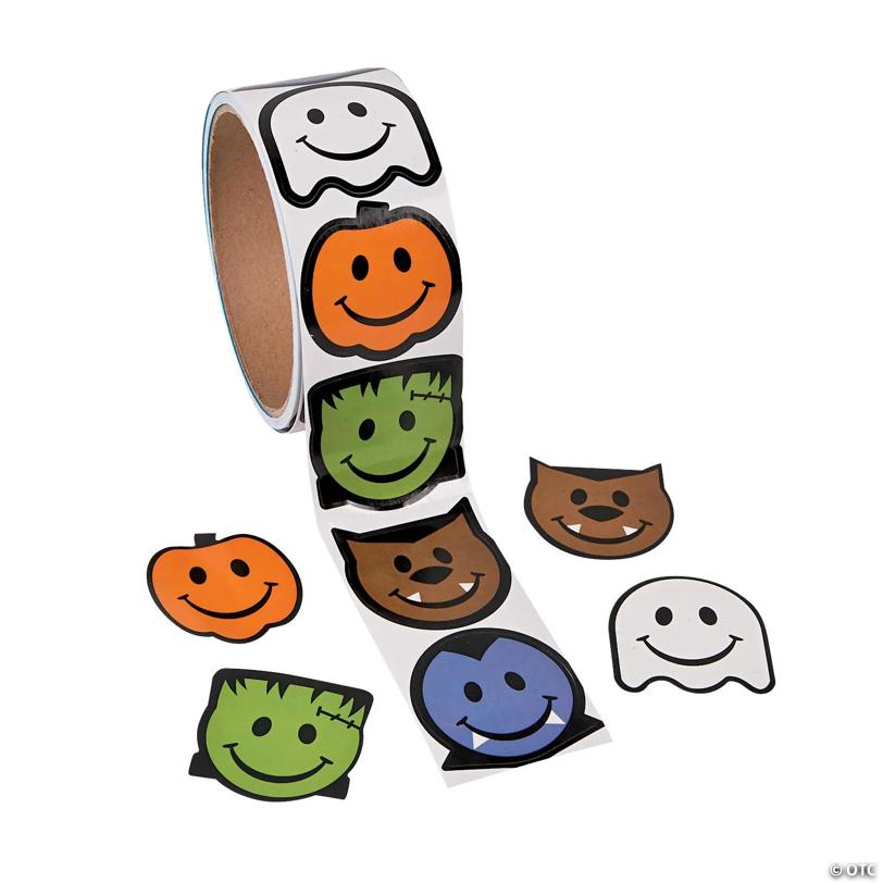 1 1/2" Halloween Classic Monster Face Paper Sticker Roll - 100 Pc. | USA Decoration®