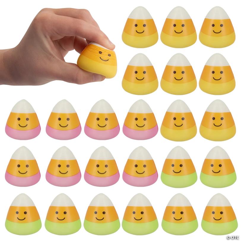 1 1/2" Mini Multicolor Halloween Smiling Candy Corn Foam Stress Toys – 24 Pc.
