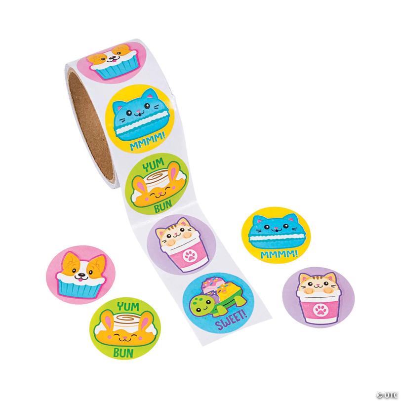 1 1/2" Scented Multicolor Foodimals Paper Sticker Roll - 100 Pc. | USA Decoration®