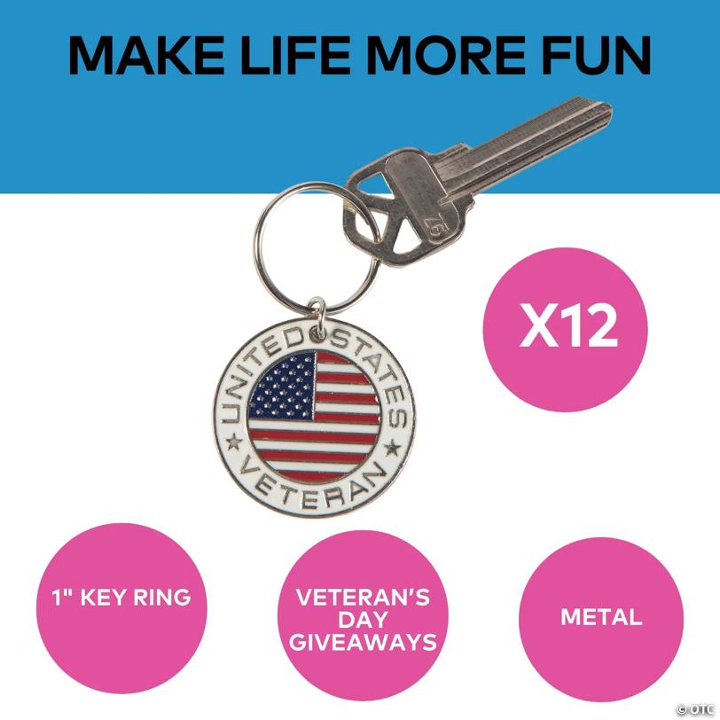 1 1/2" United States Veteran Flag Metal Keychains - 12 Pc.