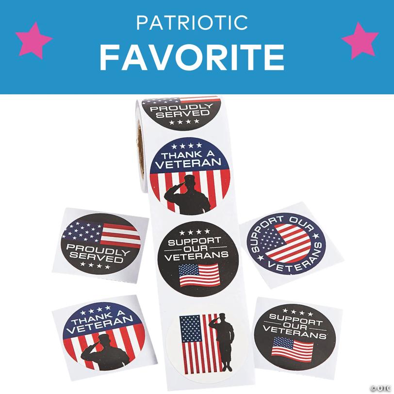 1 1/2" Veteran Support Paper Sticker Roll - 100 Pc.