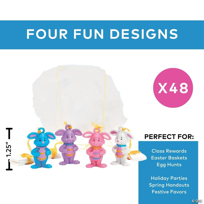 1 1/4" Bulk 48 Pc. Mini Easter Bunny Character Vinyl Paratroopers