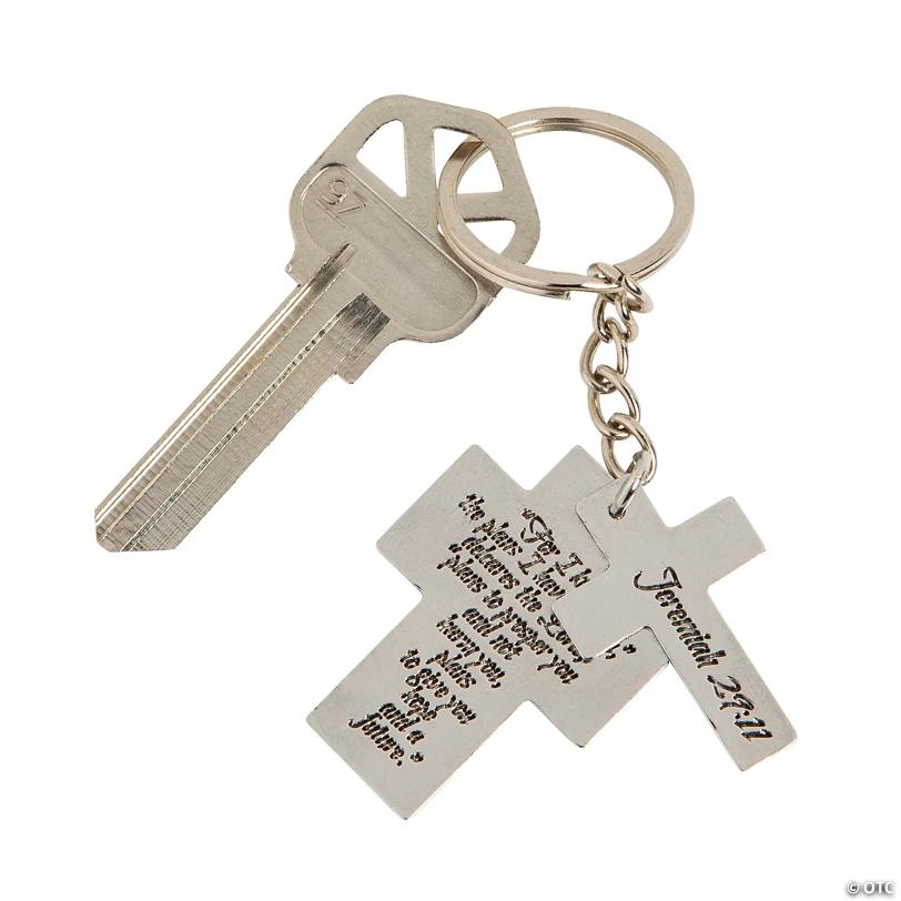 1 1/4" - 1 1/2" Religious Graduation Crosses Metal Keychains - 12 Pc. | USA Decoration®