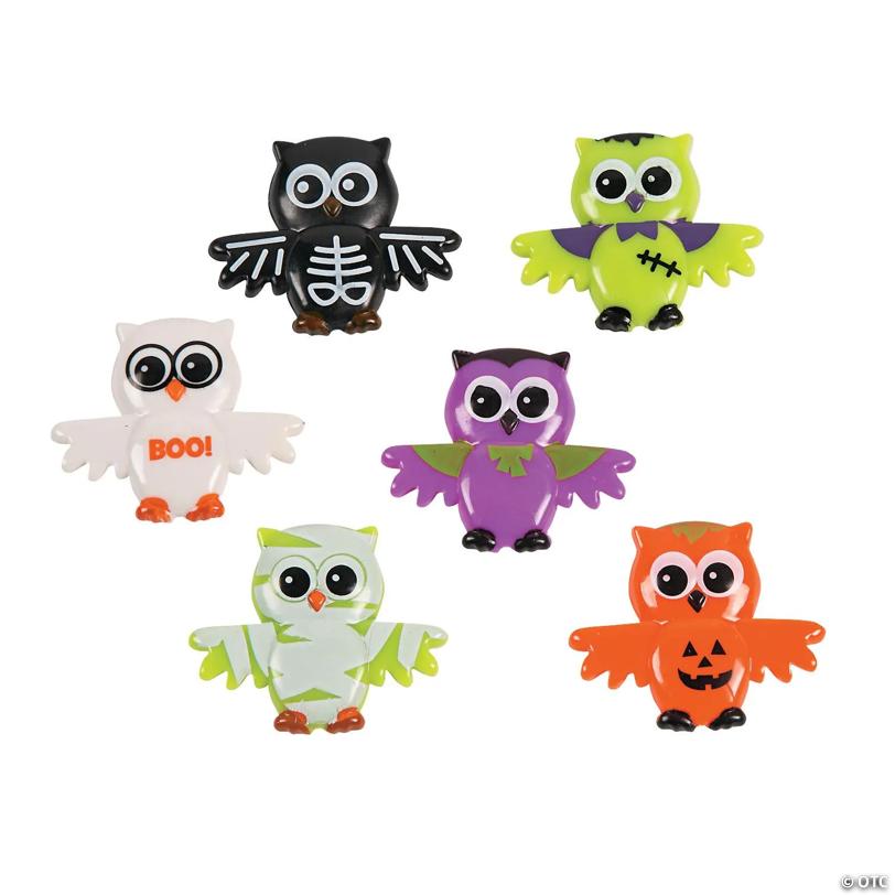 1 3/4" Bulk 48 Pc. Mini Assorted Halloween Vinyl Owl Characters