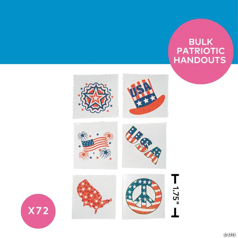 1 3/4" Bulk 72 Pc. Patriotic Glitter Temporary Tattoos