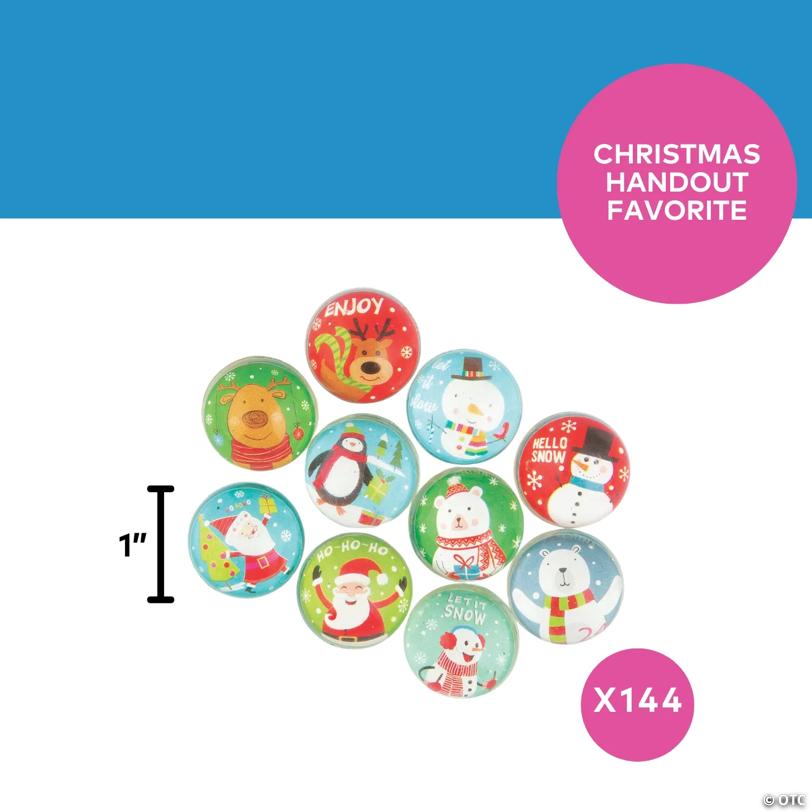 1" Bulk 144 Pc. Mini Christmas Character Rubber Bouncy Ball Assortment