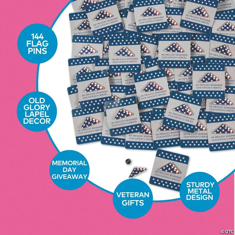 1" Bulk 144 Pc. Patriotic Folded Flag Pins with Card