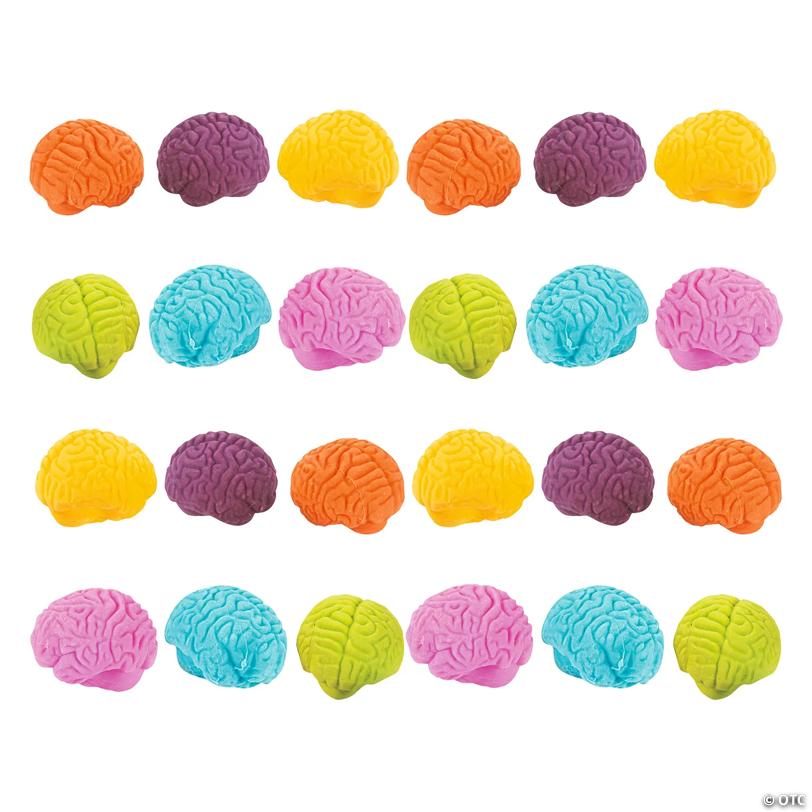 1" Mini Halloween Bright Colors Brain-Shaped Eraser Handouts - 24 Pc.