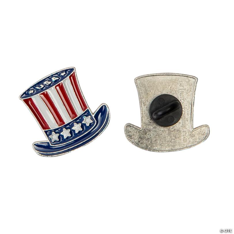 1" Patriotic Uncle Sam Hat-Shaped Metal Pins - 12 Pc.