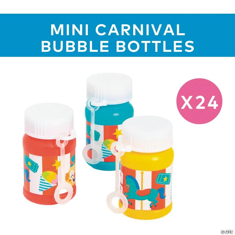 1 oz. Mini Bright Color Carnival Plastic Bubble Bottles with Attached Wand - 24 Pc.