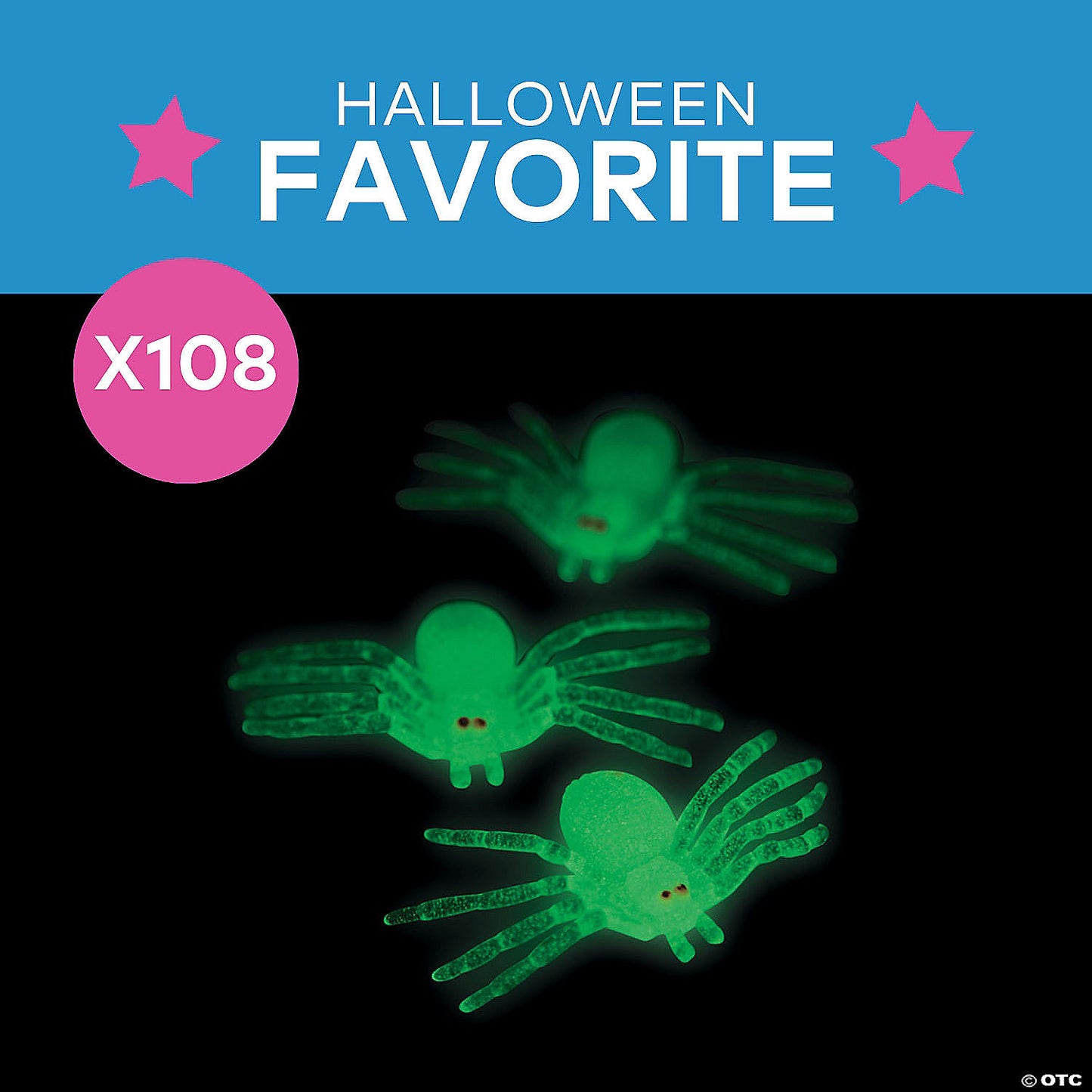 2 1/2" Bulk 108 Pc. Classic Glow-in-the-Dark Plastic Spiders | USA Decoration®