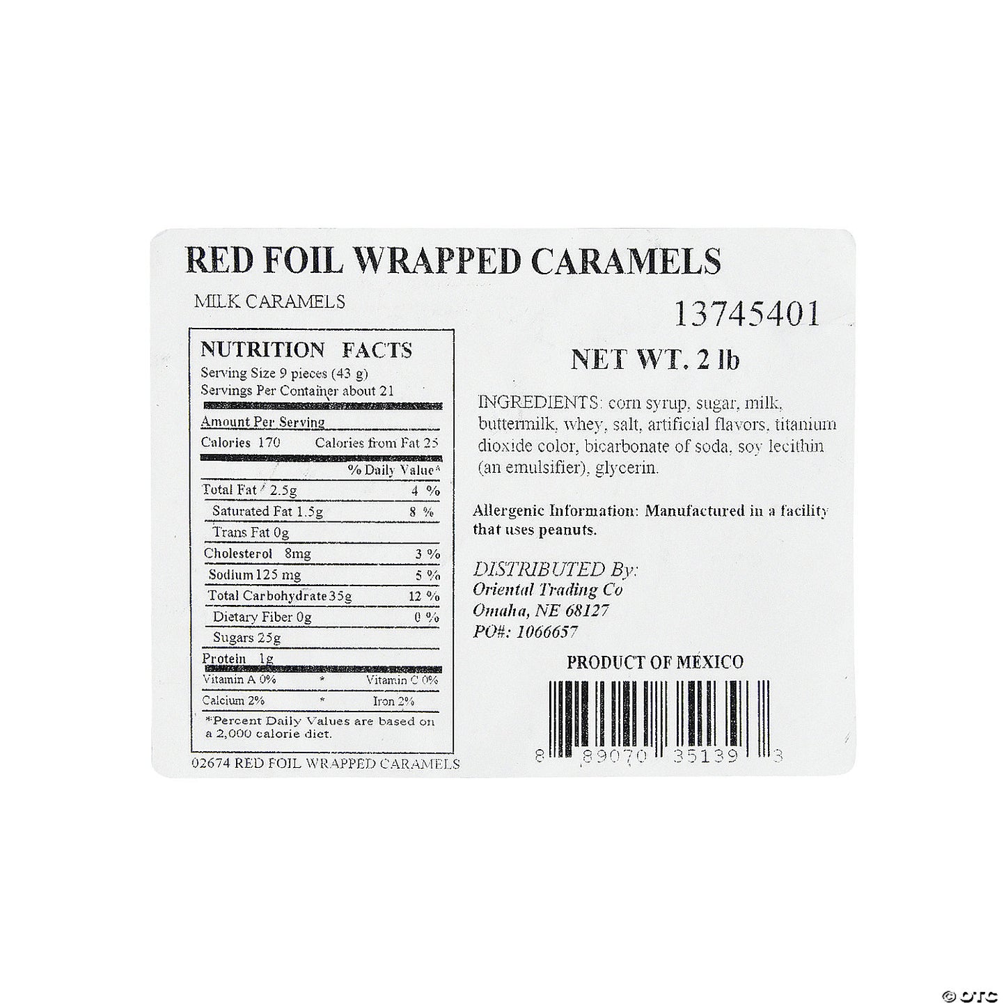 2 lbs. Classic Red Foil-Wrapped Caramels - 189 Pc.