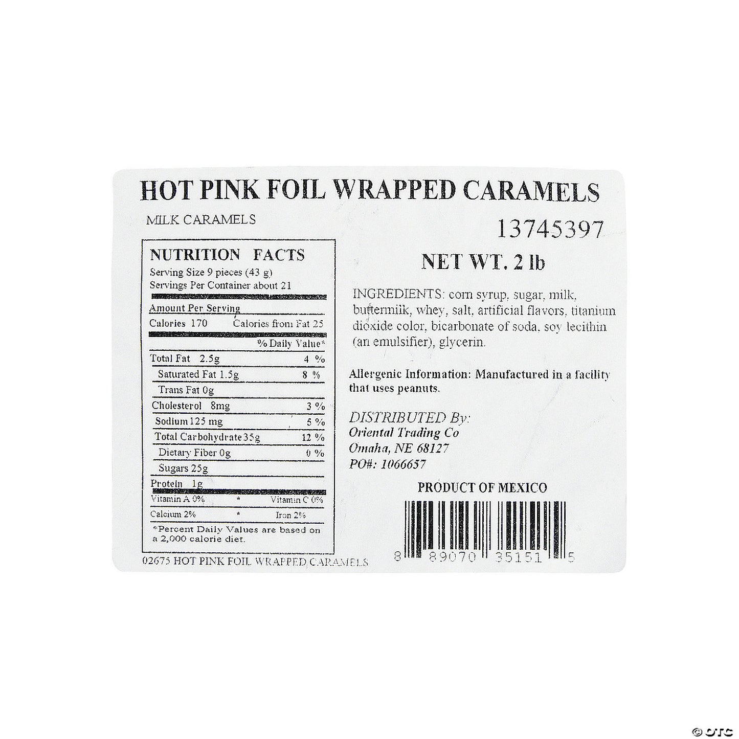 2 lbs. Hot Pink Foil-Wrapped Caramels - 189 Pc.
