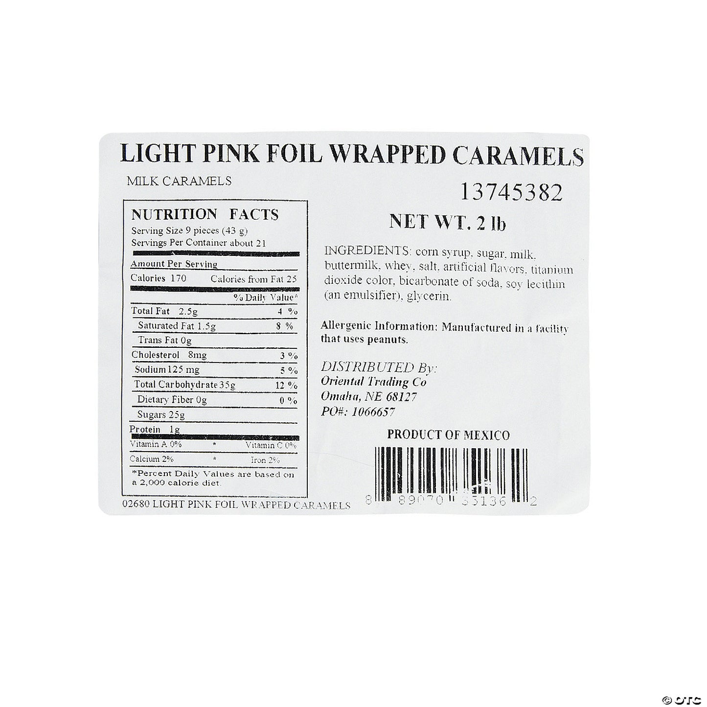 2 lbs. Light Pink Foil-Wrapped Caramel Candies – 189 Pc.
