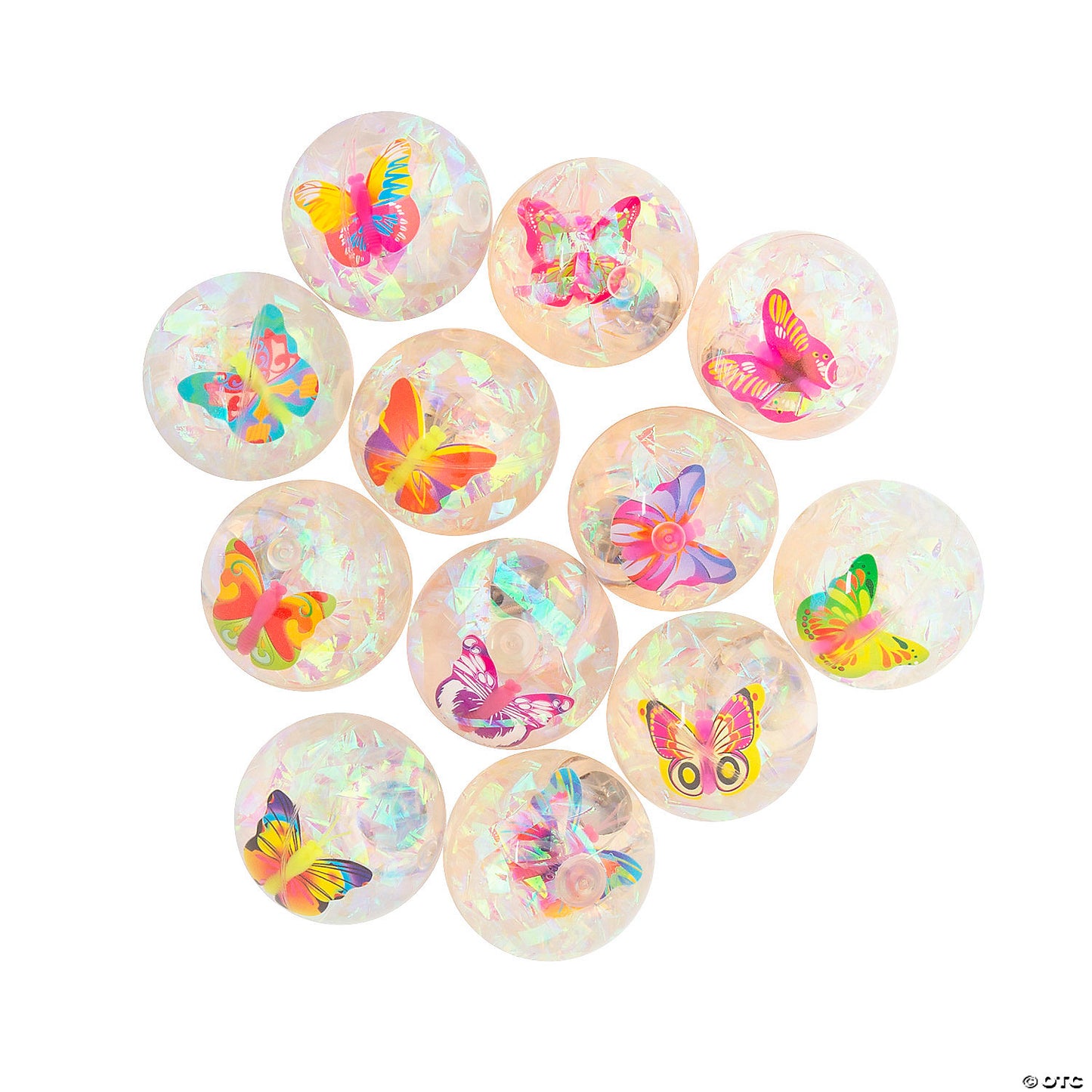2" Mini Light-Up Glitter Butterfly Rubber Bouncy Balls - 12 Pc. | USA Decoration®