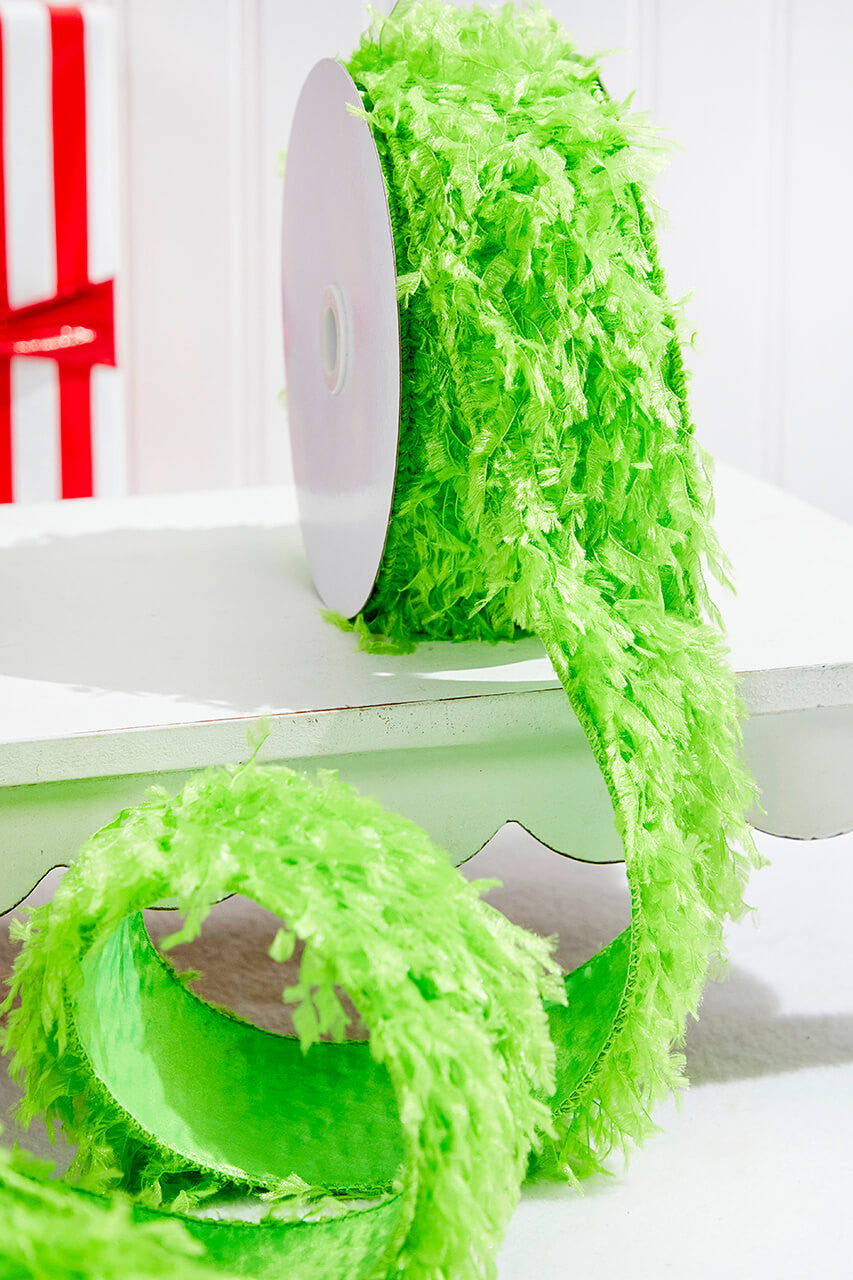 2.5" x 10 Yards Furry Green Ribbon for Whimsical Holiday Crafts & Decor