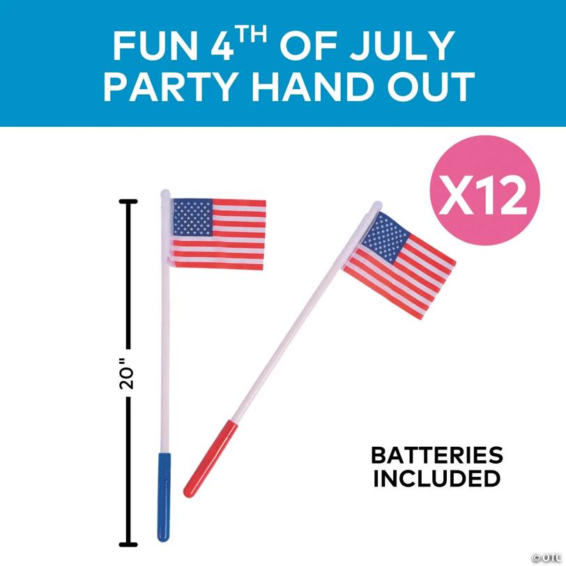 20" Patriotic Battery-Powered Light-Up Plastic USA Flags - 12 Pc.