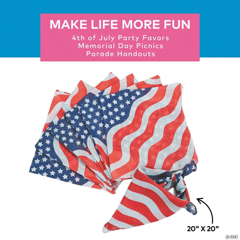 20" Patriotic Stars & Stripes Bandanas - 12 Pc.