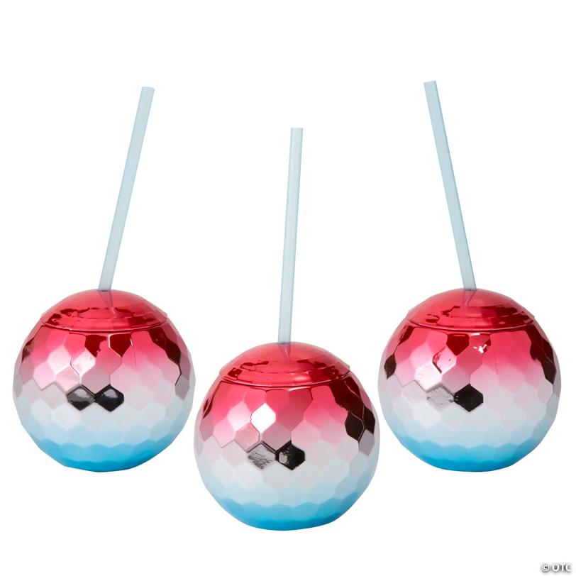 20 oz. Patriotic Disco Ball-Shaped Plastic Cups with Lids & Straws - 6 Pc.
