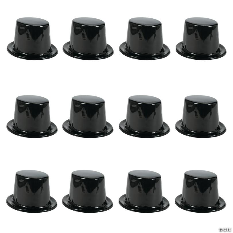 20" x 5" Kids Classic Black Plastic Top Hats - 12 Pc.