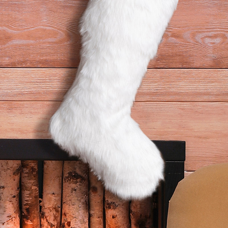 21"L White Plush Christmas Stocking